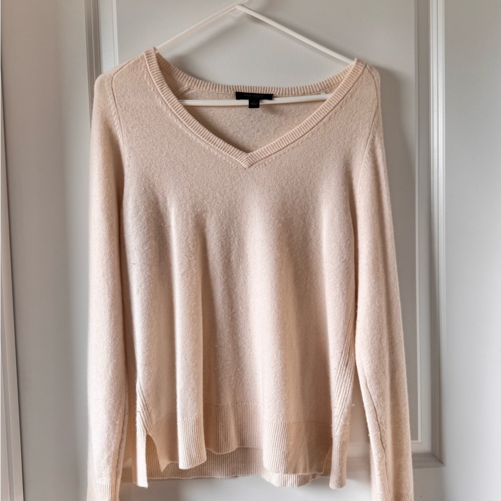 Ann Taylor 100% Cashmere Cream V-Neck Sweater